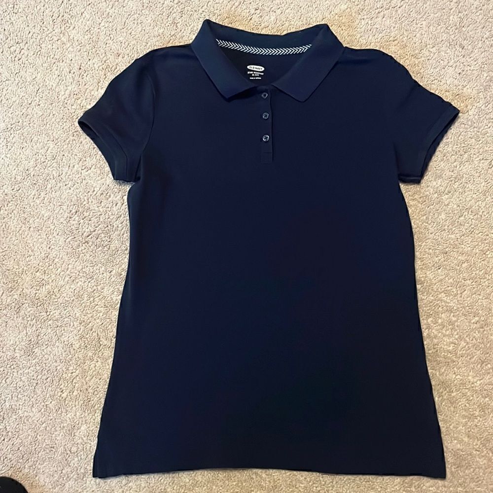 Old Navy Stain Resistant Size XL 14 Girls Navy Polo Shirt In Good Condition